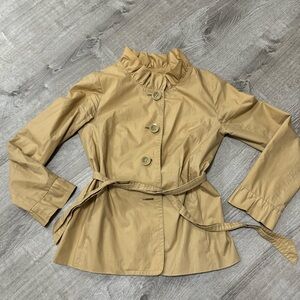 J. CREW Belted Lightweight Jacket Ruffled Collar